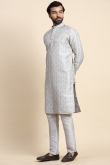 Jacquard Weaved Thread Light Grey Straight Cut Men's Kurta Pajama 