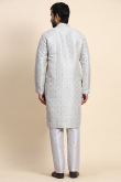 Jacquard Weaved Thread Light Grey Straight Cut Men's Kurta Pajama 