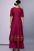 Maroon Silk Embroidered Palazzo Pant Suit for Eid