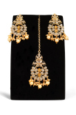 Bluish Grey Stone Earrings With Maang Tikka