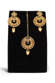 Traditional Gold Stone Earrings with Maang Tikka for Celebrations