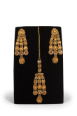 Gold Earrings With Maang Tikka 