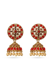 Red Stone Work Gold Plated Jhumka Earrings