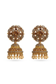 Dark Grey Beads Gold Plated Jhumka Earrings