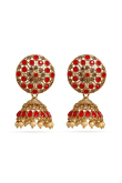 Red Stone Gold Plated Jhumka Earrings