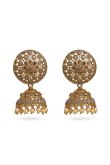 Dark Grey Beads & Golden Pearl Gold Plated Jhumka Earrings