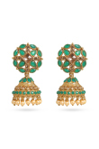 Gold Plated Teal Green Stone Jhumka