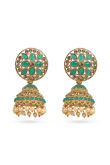 Gold Plated Teal Green Stone Jhumka Earrings
