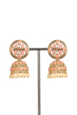 Salmon Pink Stone Work Gold Plated Jhumka Earrings