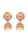 Salmon Pink Stone Work Gold Plated Jhumka