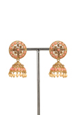 Salmon Pink Stone Studded Gold Plated Jhumka Earrings
