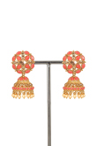 Gold Plated Salmon Pink Stone Studded Jhumka Earrings