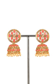 Gold Plated Salmon Pink Stone Studded Jhumka