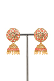 Gold Plated Salmon Pink Stone Work Jhumka Earrings