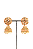 Salmon Peach Stone Work Gold Plated Jhumka Earrings