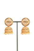 Salmon Peach Stone Work Gold Plated Jhumkas