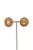 Gold Stone Work Stud Earrings With Gold Plated Finish