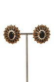 Black Stone Work Stud Earrings With Gold Plated Finish