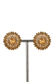 Gold Stone And Pearl Stud Earrings 