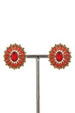 Red Stone And Pearl Stud Earrings 