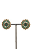 Emerald Green Stone And Pearl Stud Earrings 