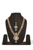 Gold Stone Work Necklace Set With Maangtika
