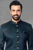 Plain Silk Teal Blue Jodhpuri Style Men's Coat Pant