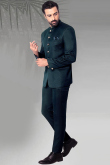 Plain Silk Teal Blue Jodhpuri Style Men's Coat Pant