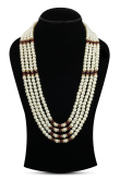 White & Maroon Pearl Sherwani Mala with Elegant Stones