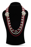 White & Pink Pearl Sherwani Mala Necklace for Weddings