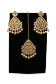  Golden Kundan Drop Earrings with Maangtika