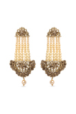 Brown Stone Studded Pearl Drop Earrings