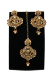 Golden Color Stone Studded Drop Earrings With Maangtika