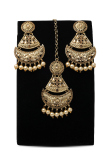 Gold Plated Stone Studded Drop Earrings With Maangtika