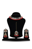 Tomato Red Choker Necklace Set with Jhumka Earrings and Mangtikka