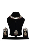 Wine Maroon Beaded Choker Necklace with Jhumka & Mangtikka