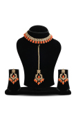 Tangerine Kundan Choker Necklace Set with Maang Tikka Set
