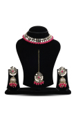 Magenta Pink Beaded Choker Necklace with Jhumka & Mangtikka