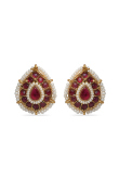  Stone Studded Magenta Stud Earrings