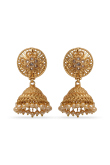 Cream Beads And Stone Studded Jhumka Earrings