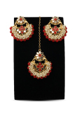 Red Beaded Pearl Chandbali Earrings with Maang Tikka Set