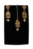 Drop Style Earring & Maangtika Set with Stone Studded Pearls