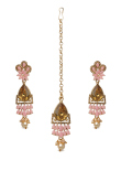 Candlelight Peach Stone Studded Drop Earrings With Maangtika