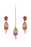  Stone Studded Pearl Drop Earrings with Maangtika