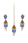Blue Stone Studded Drop Earrings With Maangtika