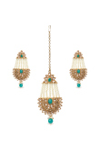 Bridal Kundan Pearl Drop Earrings with Maangtika