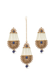 Kundan Pearl Drop Earrings with Matching Maangtika