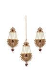 Gold Finish Kundan Drop Set with Pearl Maangtika