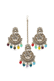 Bridal Kundan Chandbali Earrings with Maangtika