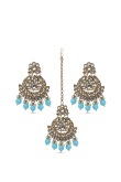 Traditional Kundan Chandbalis with Maangtika Set